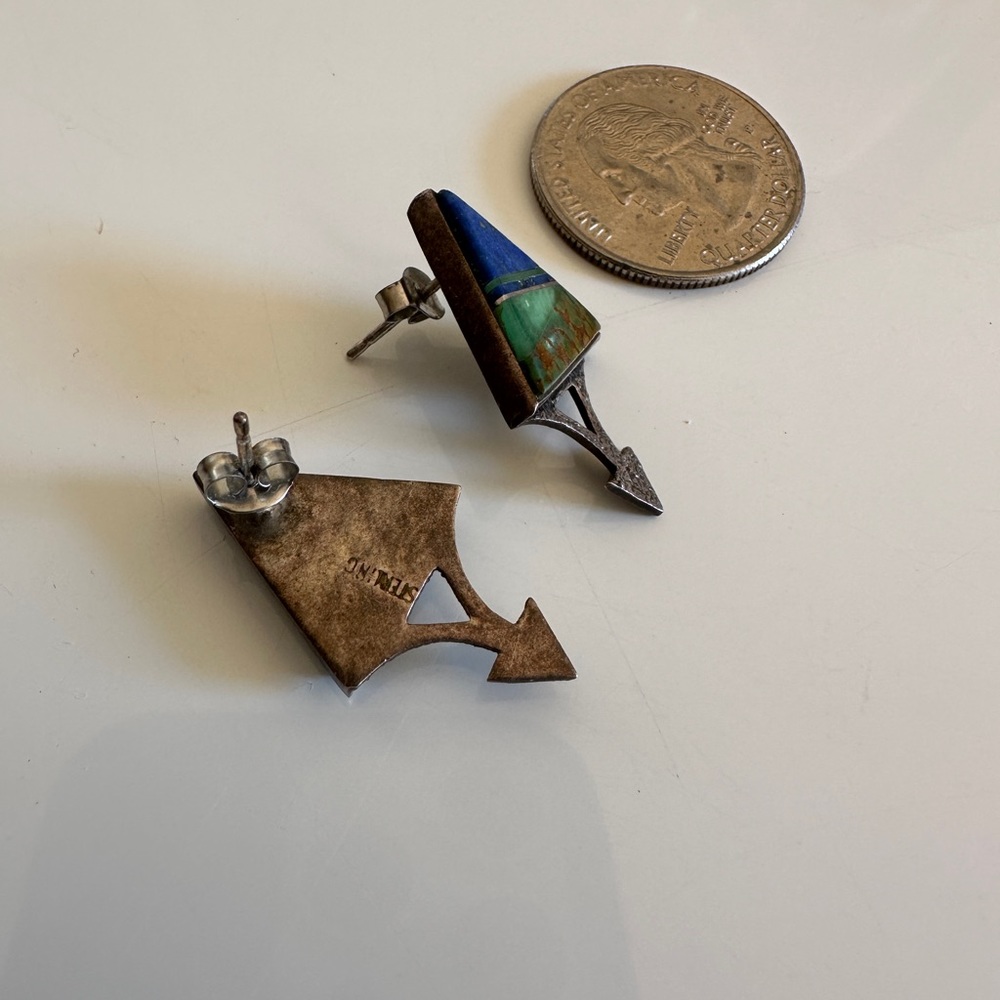 Sterling Silver Lapis Triangle Stud Earrings / Vi… - image 3